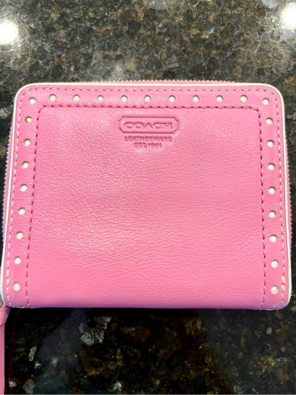 Coach Pink Leather Wallet Zip Around Vintage RARE